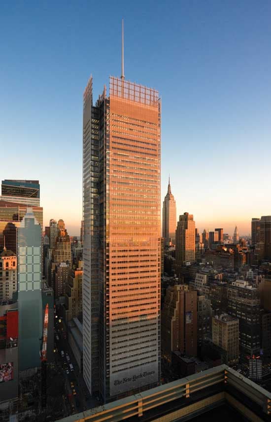 The New York Times Building, New York, United States. 2001–2010. Photo: New York Times Building, Location: New York NY, Architect: Renzo Piano Building Workshop with FX Fowle Architects